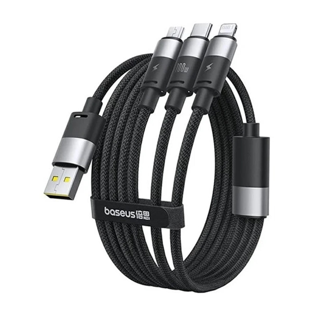 Câble de Chargement USB-A - Lightning / microUSB / USB-C Baseus StarSpeed 3en1, 100W, 1.5m, Noir P10319900111-01