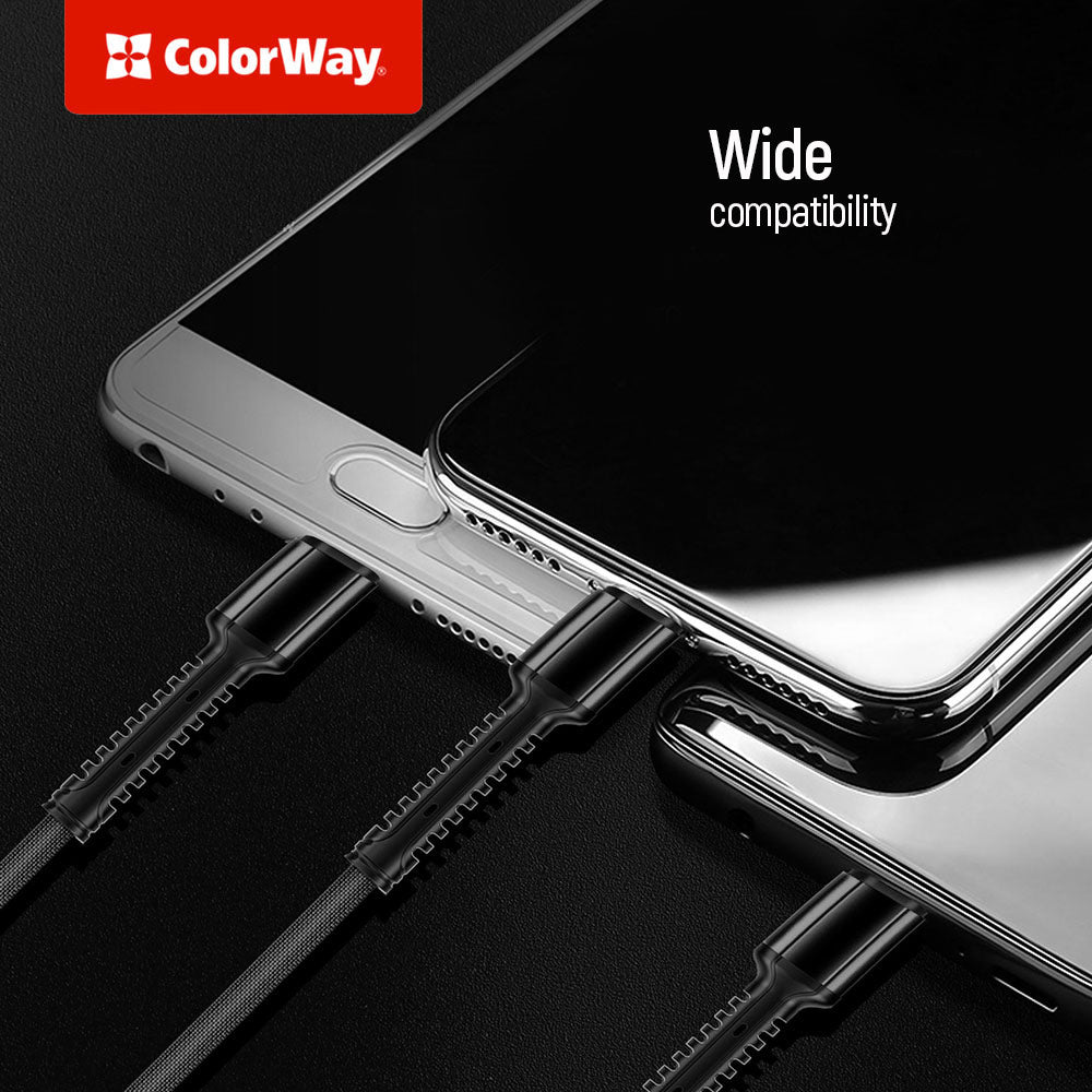 Câble de charge USB-A - Lightning / microUSB / USB-C ColorWay CW-CBU3003, 20W, 1.2m, Gris