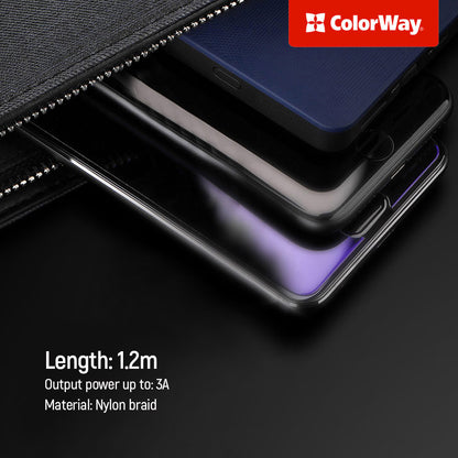 Câble de charge USB-A - Lightning / microUSB / USB-C ColorWay CW-CBU3003, 20W, 1.2m, Gris