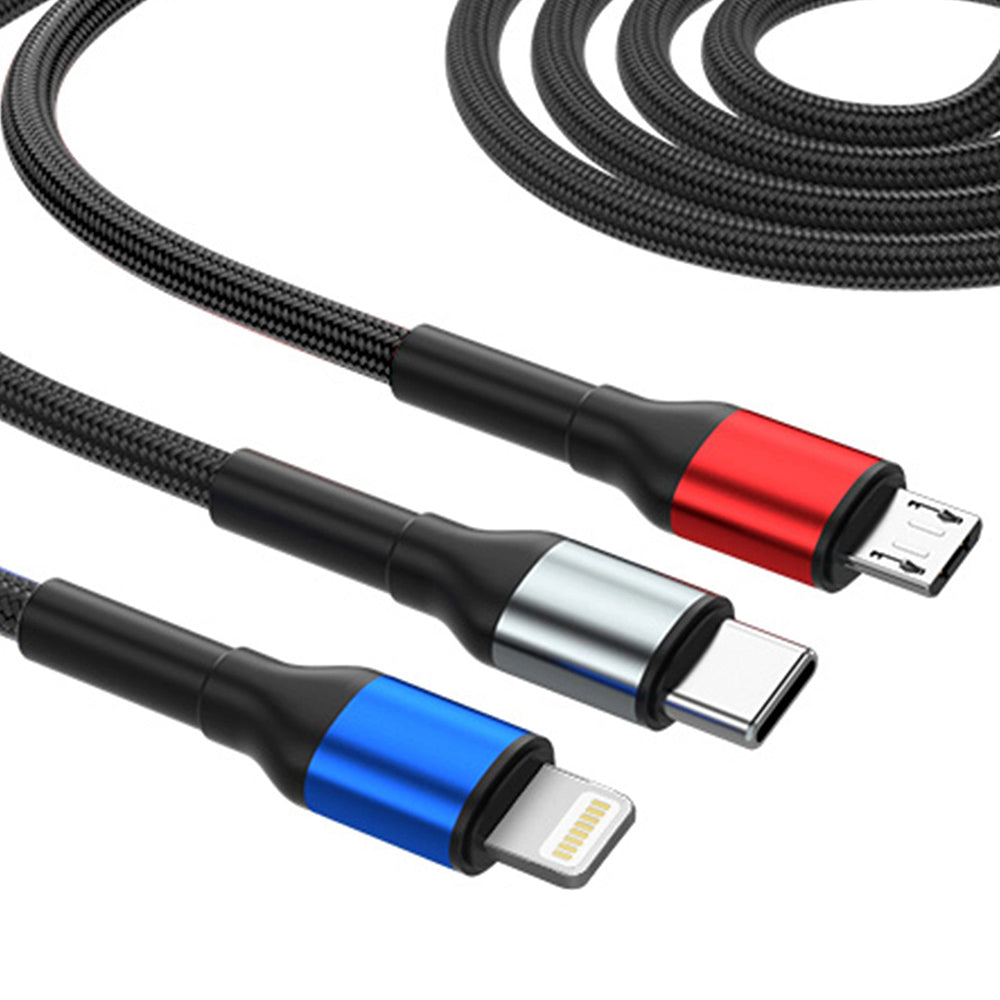 USB-A / USB-C Ladekabel - Lightning / microUSB / USB-C 3MK Hyper N, 18W, 1.2m, Schwarz