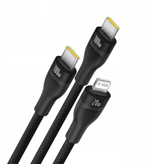 USB-C - Lightning Oplaadkabel / 2 x USB-C Baseus Flash Series III 3in1, 100W, 1.5m, Zwart P10377502111-00