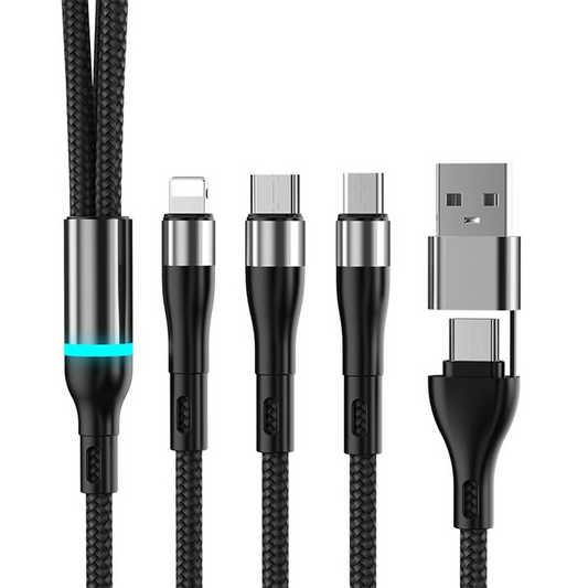 USB-C / USB-A - Lightning / microUSB / USB-C OEM B6 oplaadkabel, 100W, 1,2m, zwart