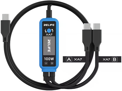 USB-C Oplaadkabel - 2 x USB-C Relife XA7 Display, 100W, 1,33m, Zwart