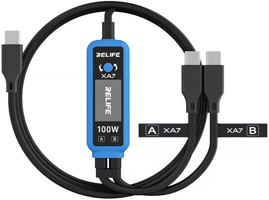 USB-C Oplaadkabel - 2 x USB-C Relife XA7 Display, 100W, 1,33m, Zwart