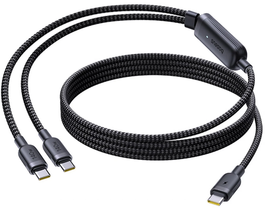 USB-C Oplaadkabel - 2 x USB-C Baseus Flash 4 2in1, 140W, 1,5m, Zwart E0426X00