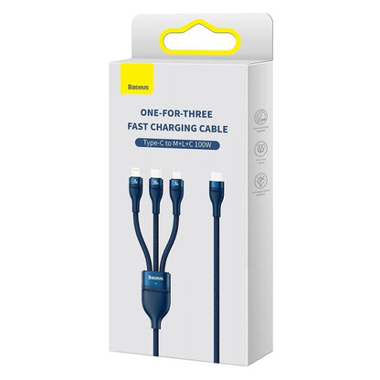 Câble de Chargement USB-C - Lightning / microUSB / USB-C Baseus Flash Series II 3en1, 100W, 1.5m, Bleu P10382702121-01