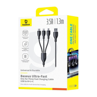 Câble de Chargement USB-C - Lightning / microUSB / USB-C Baseus Ultra Fast 3in1, 20W, 0.8m, Noir P10377501111-00