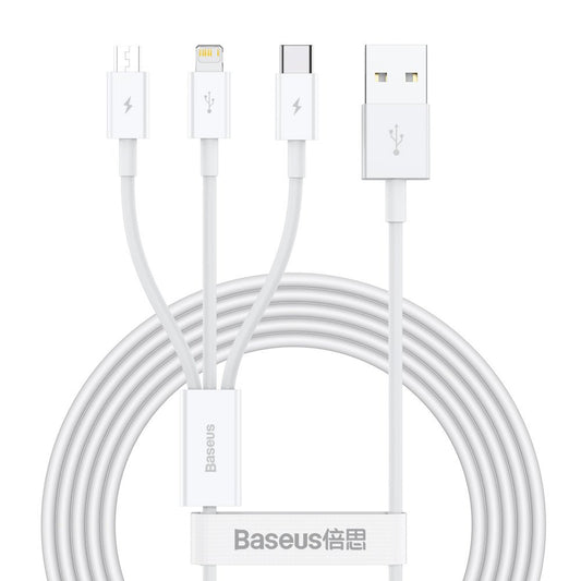 Oplaadkabel USB-A - Lightning / microUSB / USB-C Baseus Superior 3in1 Series, 20W, 1,2m, Wit CAMLTYS-02 