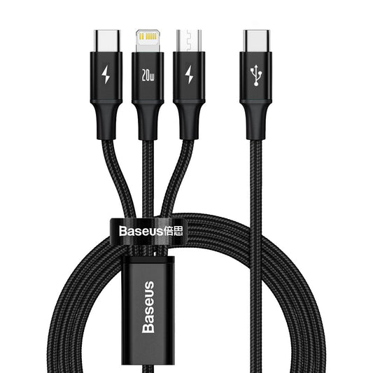 USB-C - Lightning / microUSB / USB-C Baseus Rapid 3in1, 20W, 1,5m, Zwart CAMLT-SC01 