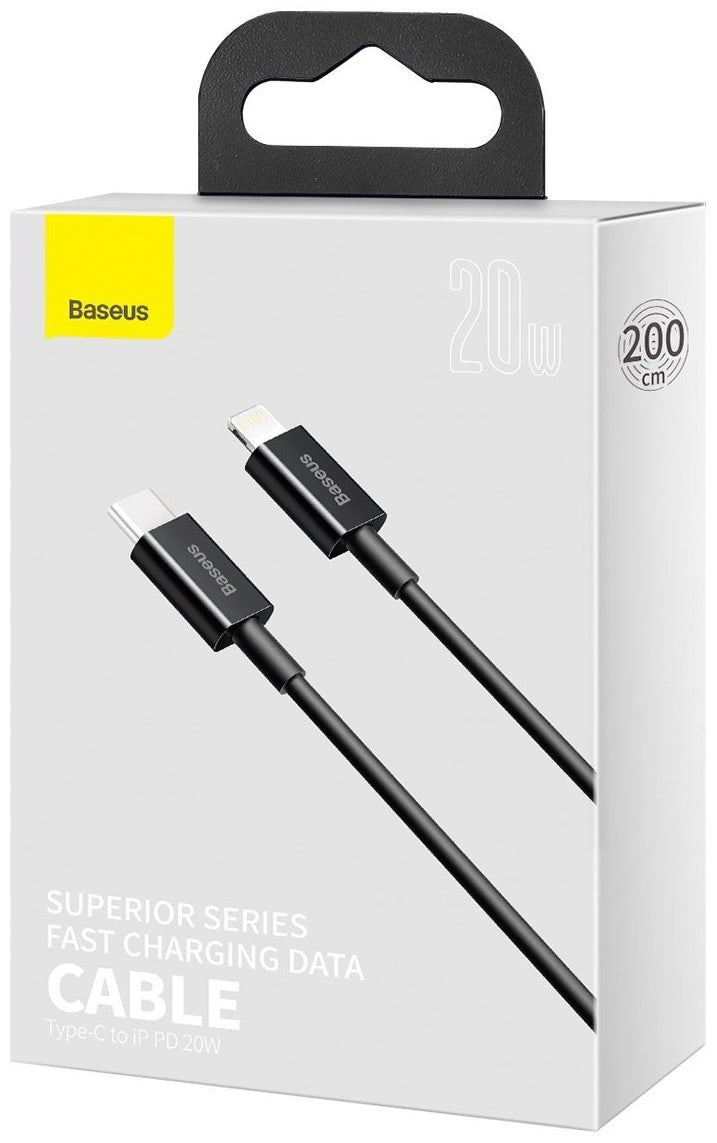 Gegevens- en oplaadkabel USB-C - Lightning Baseus Superior Series, 20W, 2m, Zwart CATLYS-C01