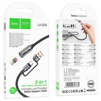 Elektrisches Feuerzeug HOCO UA38B, USB-C / USB-A, 0,3m, Schwarz