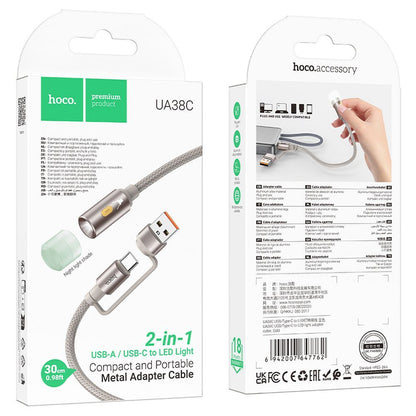 Câble Led HOCO UA38C, USB-C / USB-A, 0.3m, Doré