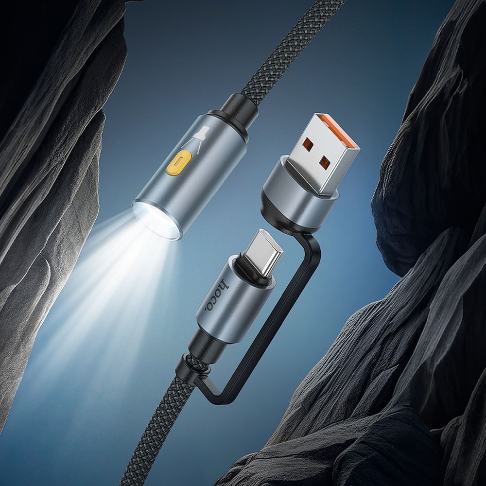 HOCO UA38C LED Cable, USB-C / USB-A, 0.3m, Black