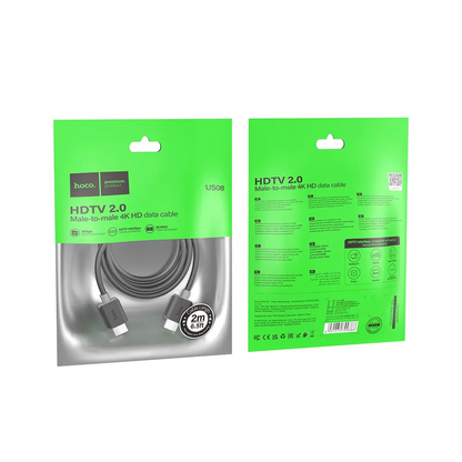 Câble Vidéo HOCO US08, HDMI - HDMI, 4K, 2m, Noir