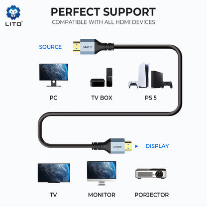 Câble vidéo Lito HD119, HDMI - HDMI, 8K, 1,8 m, Noir
