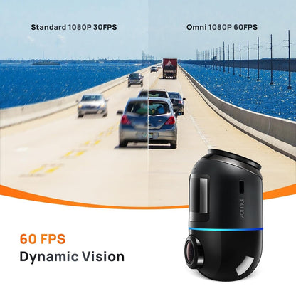 70mai Dash Cam Omni 360 X200, 1080P, 32Gb, Wi-Fi, GPS, AI, Voice Control, 1.2inch Display X200-32-BK