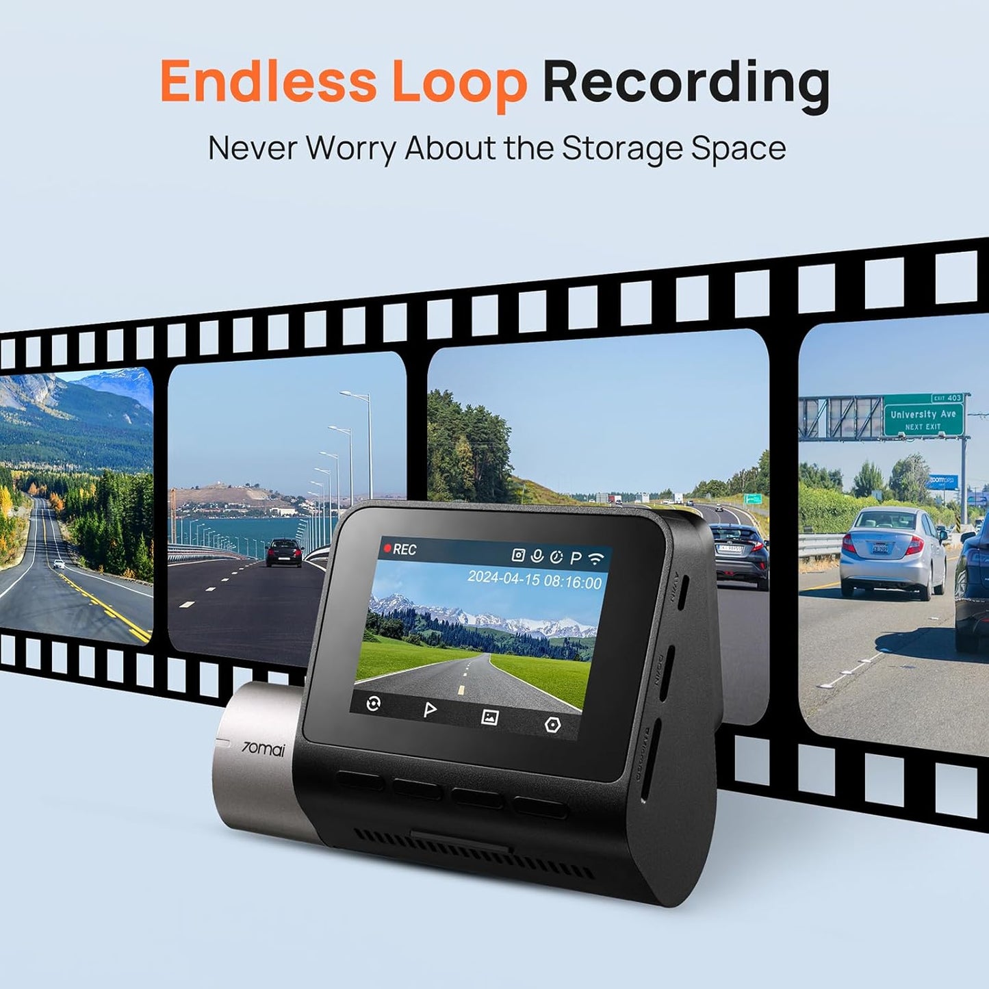 Caméra Auto 70mai Dash Cam A510, 3K, GPS, Wi-Fi, Affichage 2 pouces 2AOK9-A510