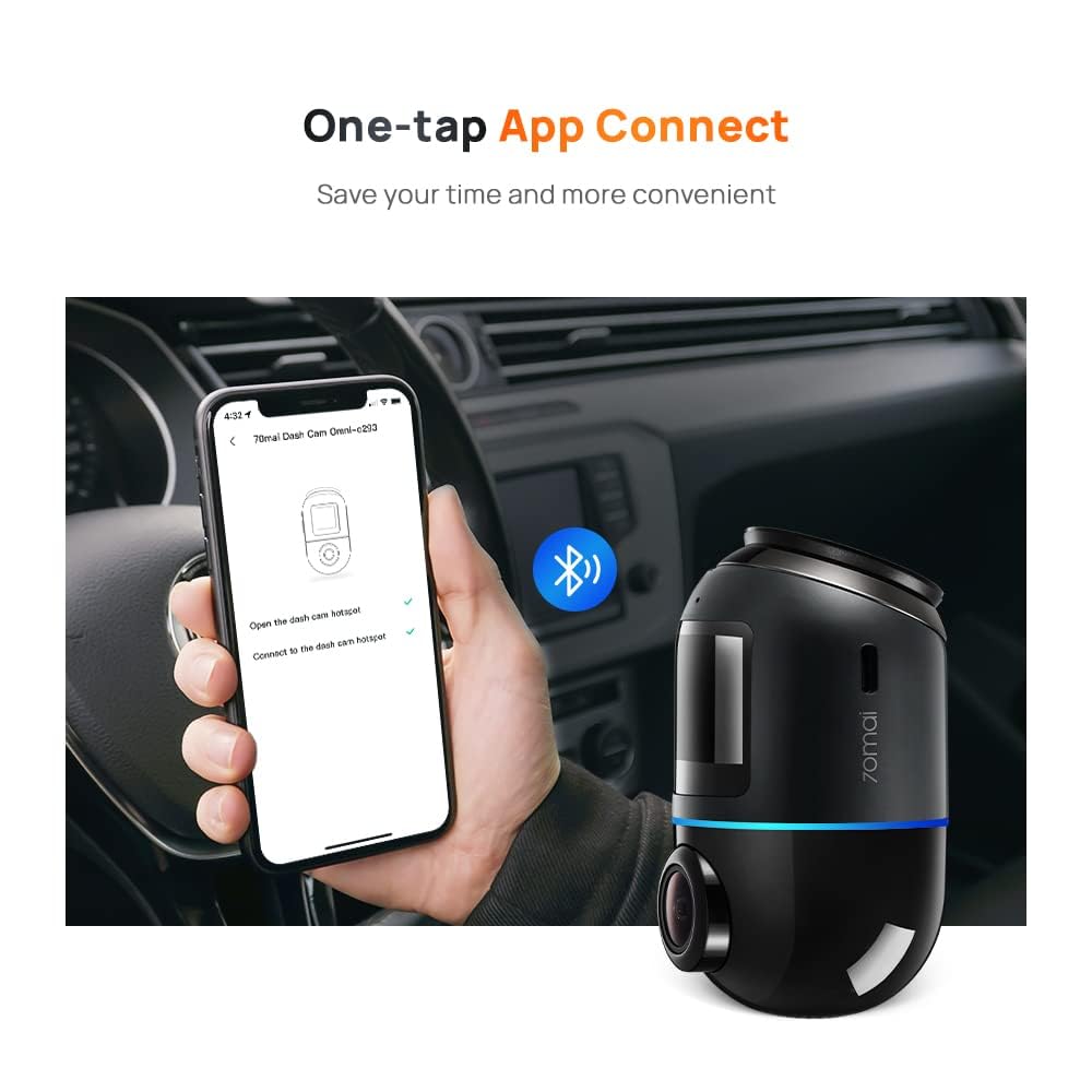 70mai Dash Cam Omni 360 X200, 1080P, 32Gb, Wi-Fi, GPS, AI, Voice Control, 1.2inch Display X200-32-BK