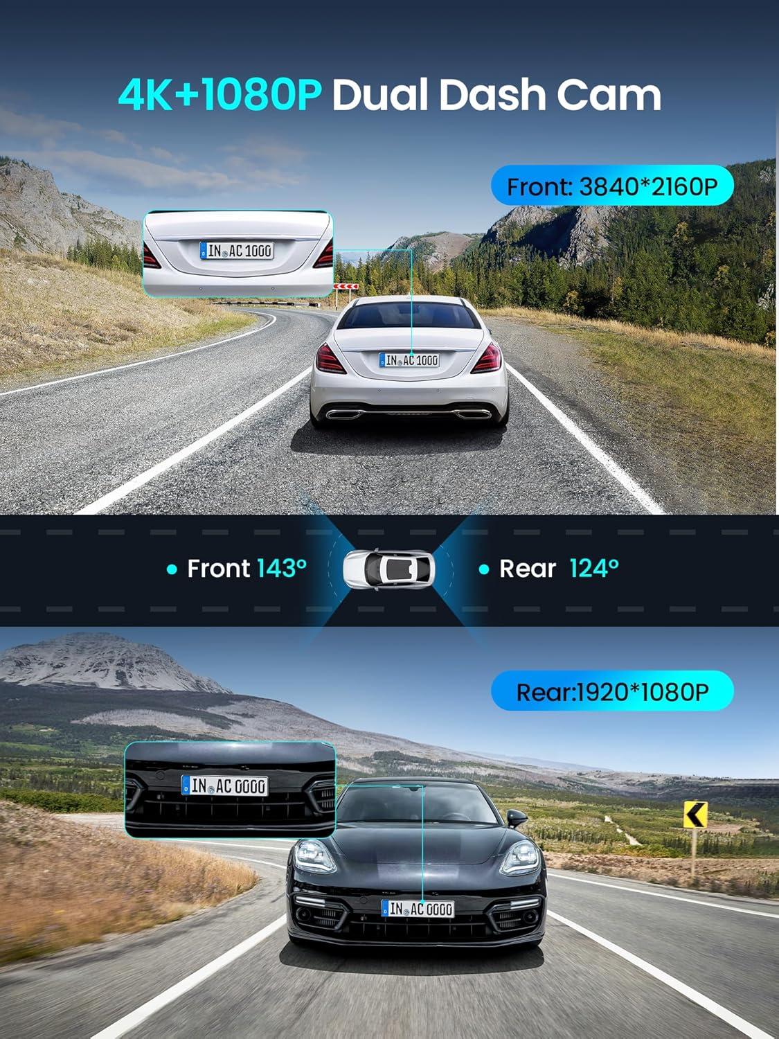 Caméra Auto Avant Arrière DDPAI Z50 Pro Dual, 4K, Wi-Fi, GPS, Écran 3 pouces
