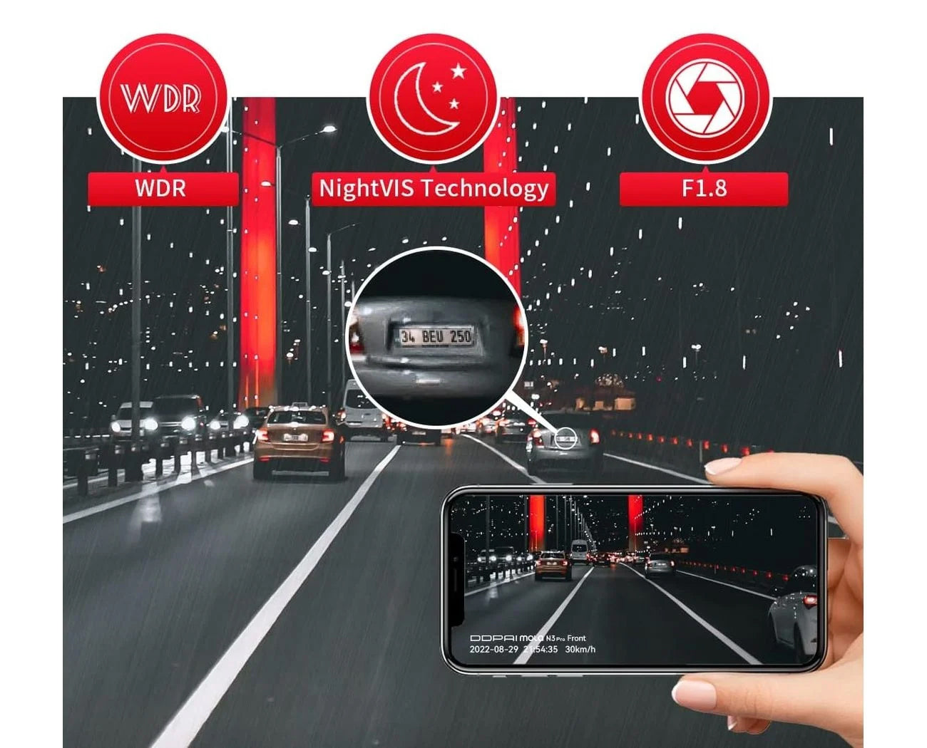 Voor- en achteruitrijcamera DDPAI mola N3 Pro 2026, 1600P, Wi-Fi