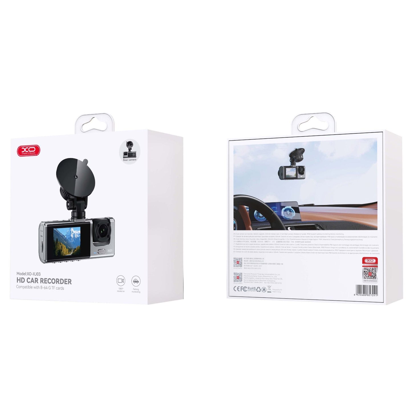 Auto Camera Voor Achter XO Design XJ03, 1080P, Display 2inch
