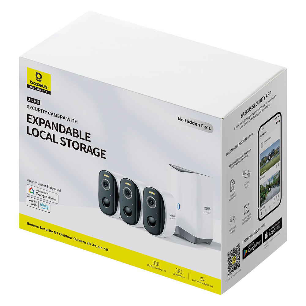 Caméra de Surveillance Baseus N1, Wi-Fi, 2K, IP67, Extérieur, Set 3 pièces, Blanche S0TW022131