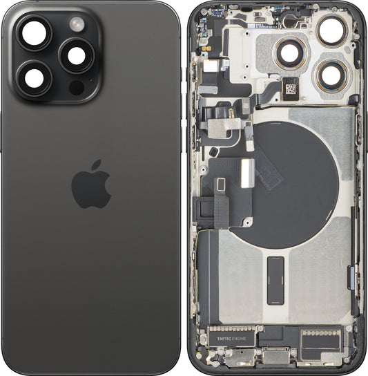 Coque Batterie Apple iPhone 15 Pro Max, Avec Châssis Central, Pièces Complètes, Noir (Titane Noir), Échange Premium