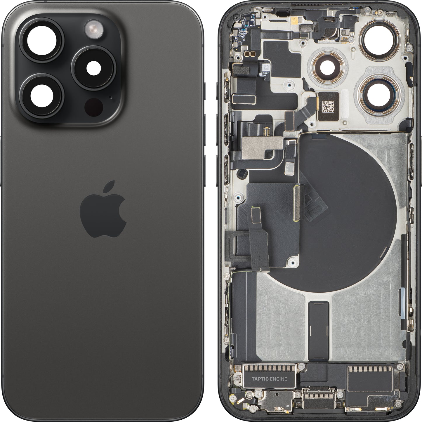 Couvercle de batterie Apple iPhone 15 Pro, avec coque centrale, pièces complètes, noir (titane noir), échange