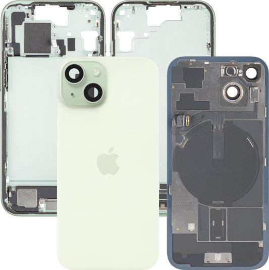 Apple iPhone 15 Battery Cover, With Middle Frame, Full Parts, Green, Swap