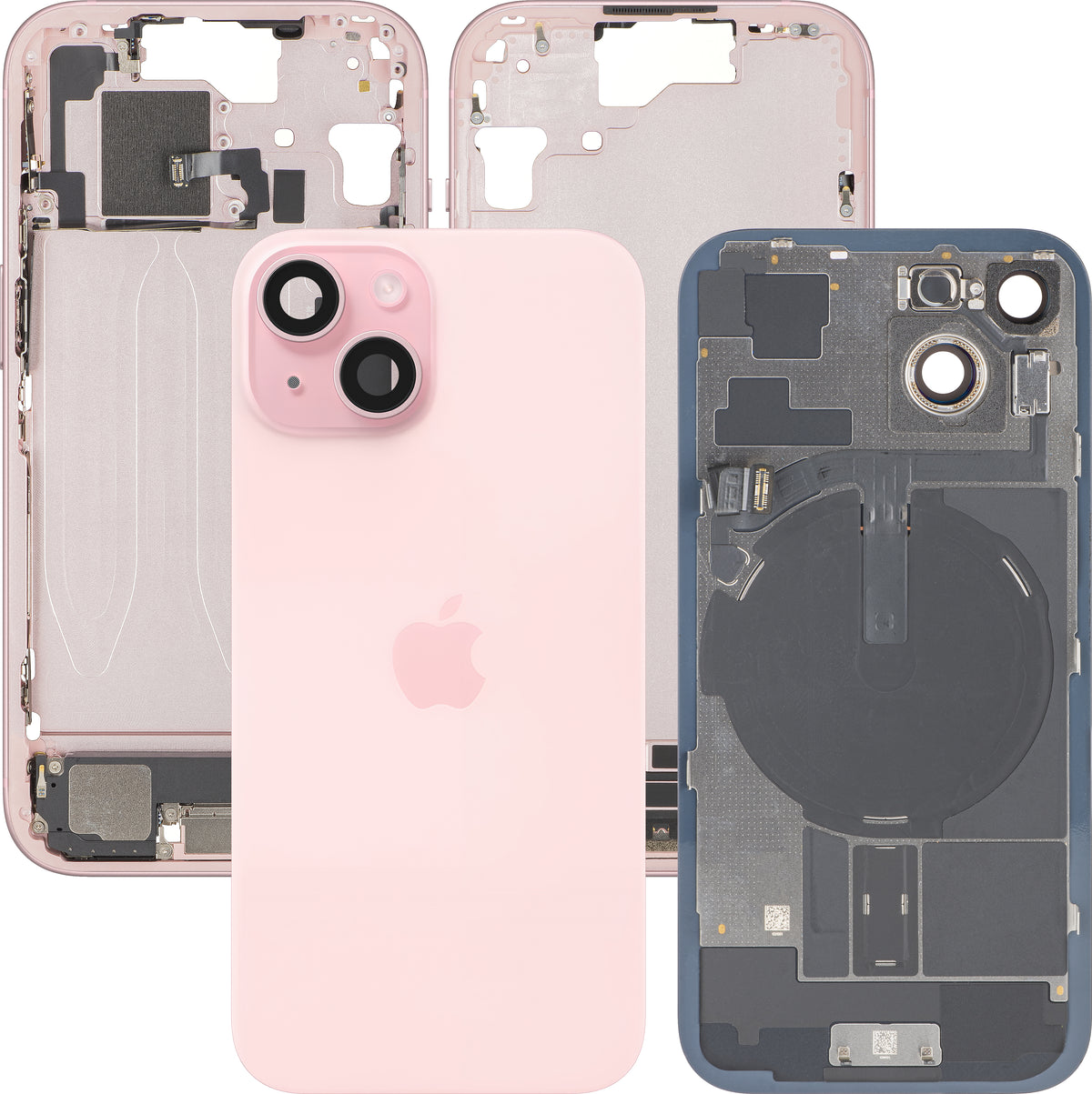 Batterijdeksel Apple iPhone 15, Met Middenbehuizing, Complete Onderdelen, Roze, Premium Swap