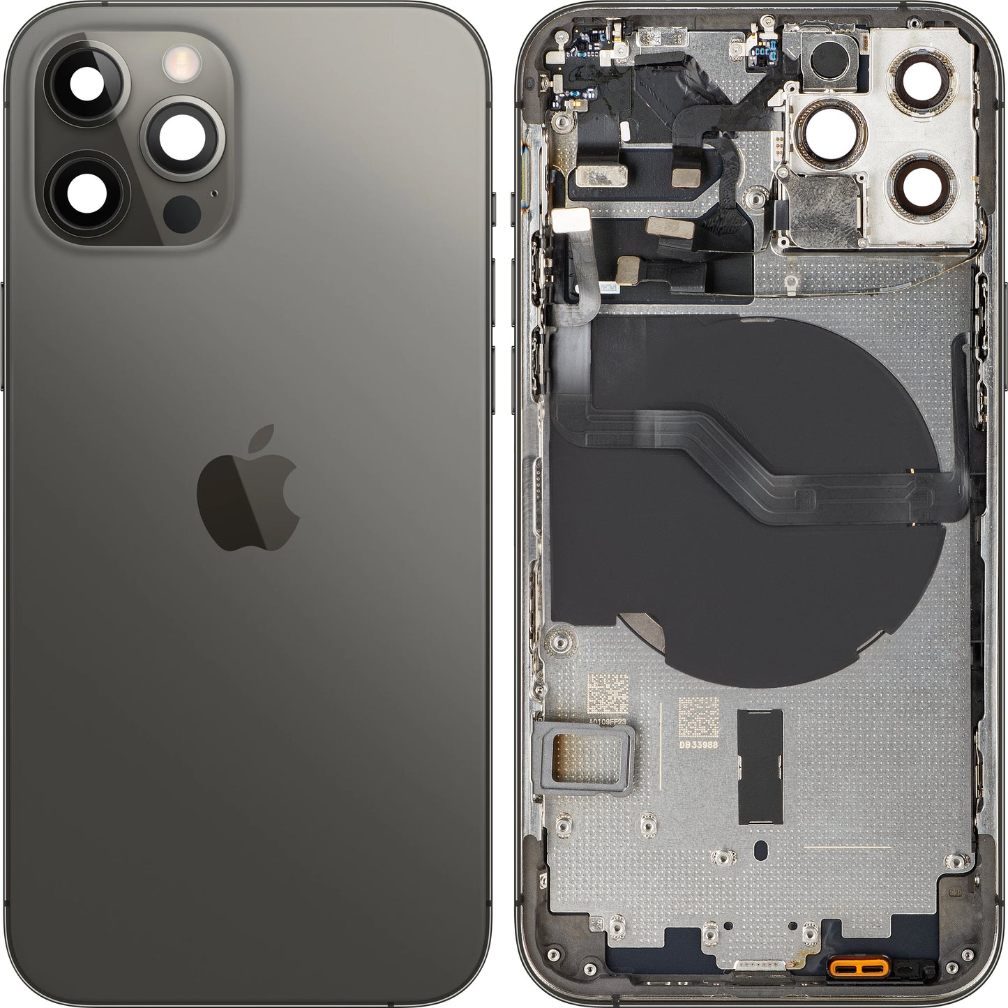 Batteriedeckel kompatibel mit Apple iPhone 12 Pro, mit Mittelgehäuse, Schwarz