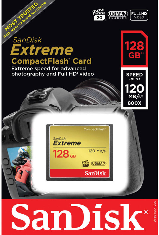 Carte Mémoire CompactFlash SanDisk Extreme, 128Gb, UDMA 7 SDCFXSB-128G-G46