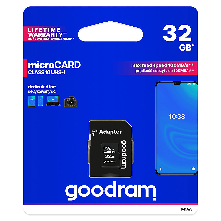 Carte Mémoire microSDHC GoodRam, 32Go, Classe 10 / UHS-1 U1, Avec Adaptateur