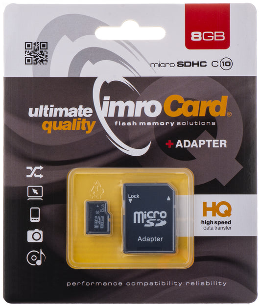 microSDHC-geheugenkaart Imro, 8Gb, Klasse 10, met MicroSD10/8G-adapter