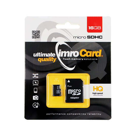 microSDHC-geheugenkaart Imro, 16Gb, Klasse 10 / UHS-1 U1, Met adapter 