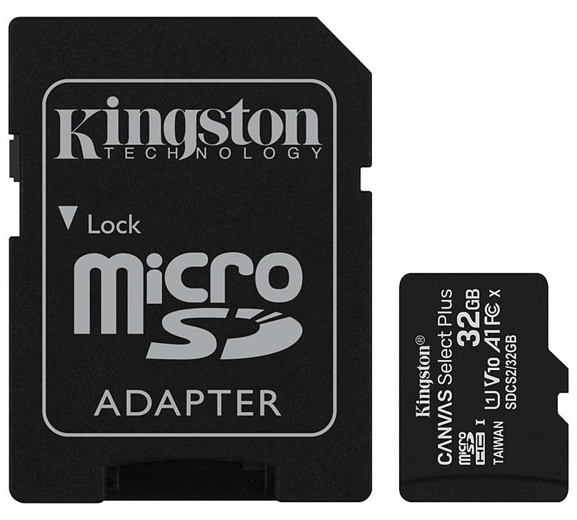 Carte mémoire microSDHC Kingston Canvas Select Plus Android A1, 32 Go, Classe 10 / UHS-1 U1, avec adaptateur SDCS2/32 Go