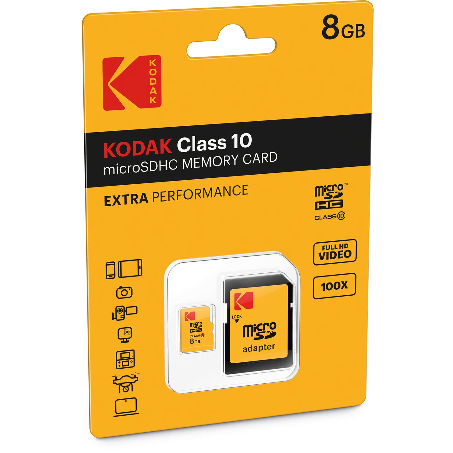 microSDHC Speicherkarte Kodak Extra Performance, 8GB, Klasse 10, mit Adapter EKMSDM8GHC10CK