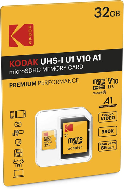 Speicherkarte microSDHC Kodak Premium Performance, 32Gb, Klasse 10 / UHS-1 U1, mit Adapter EKMSDM32GHC10K