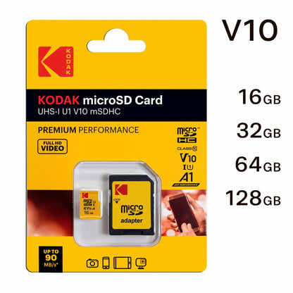 Kodak Premium Performance microSDHC Memory Card, 16Gb, Class 10 / UHS-1 U1, With Adapter EKMSDM16GHC10K