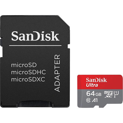 SanDisk Ultra Android A1 microSDXC Speicherkarte, 64Gb, Klasse 10 / UHS-1 U1, mit Adapter SDSQUAB-064G-GN6MA