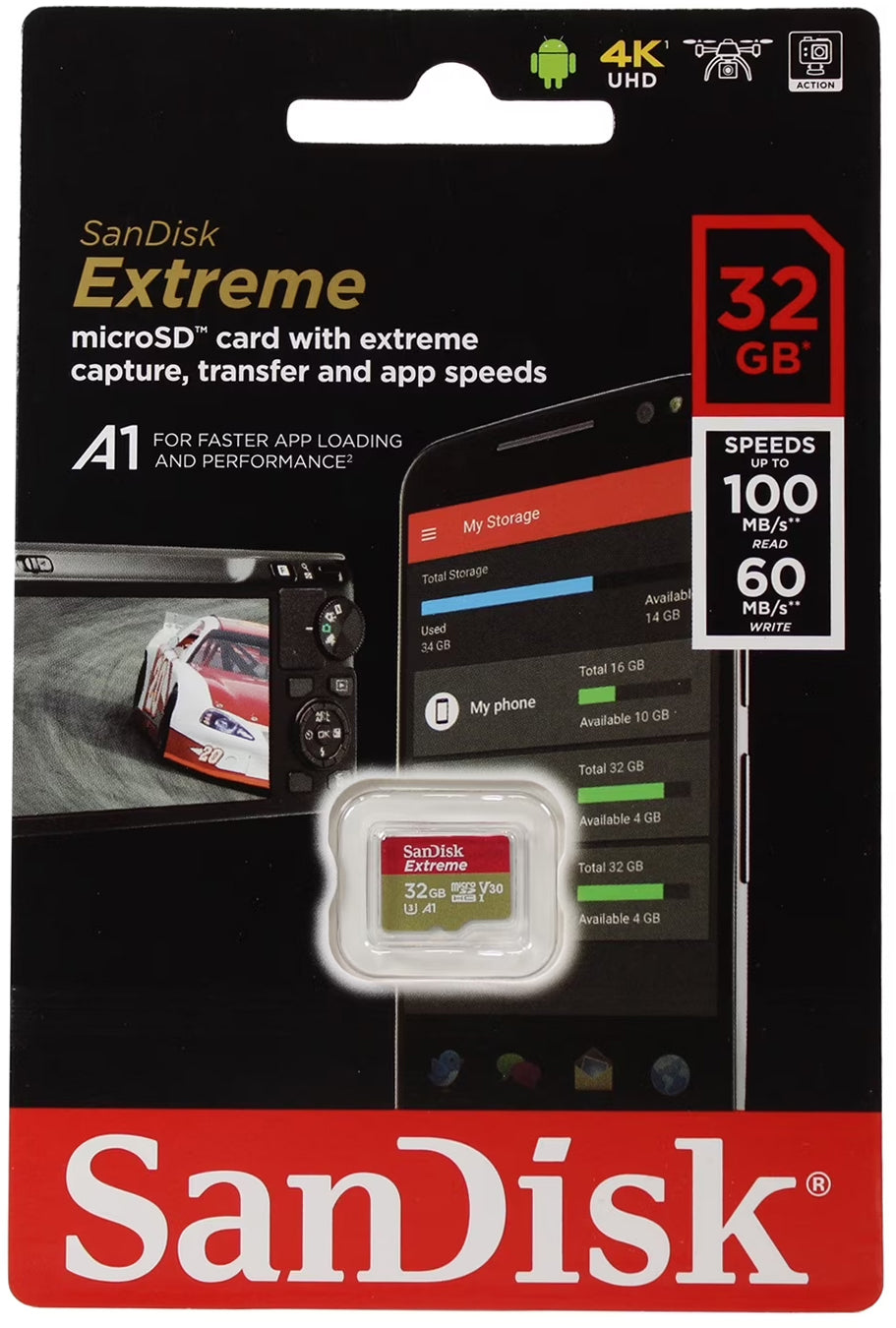 SanDisk Extreme microSDHC Speicherkarte, 32Gb, Klasse 10 / UHS-1 U3 SDSQXAF-032G-GN6MN