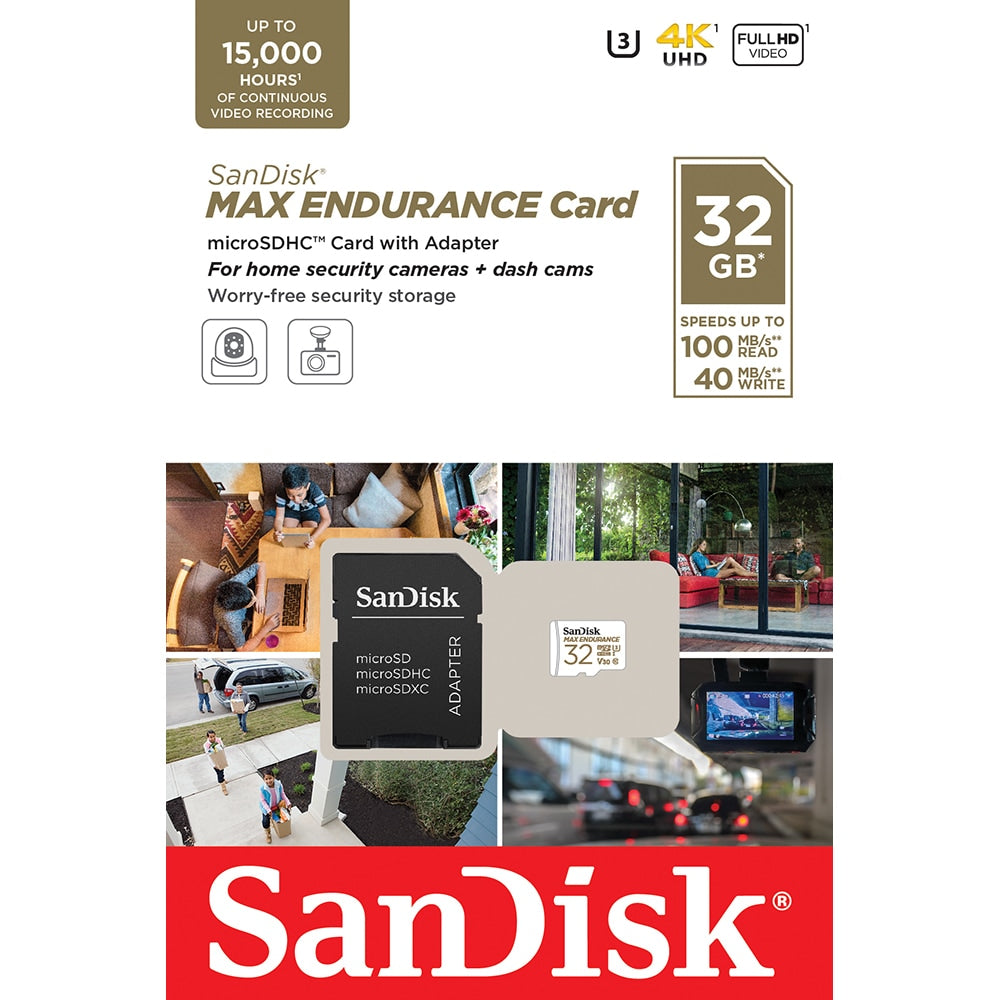 Carte mémoire microSDHC SanDisk MAX Endurance, 32Gb, Classe 10 / UHS-1 U3, Avec Adaptateur SDSQQVR-032G-GN6IA
