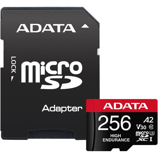 Geheugenkaart microSDXC Adata High Endurance, 256Gb, Klasse 10 / UHS-1 U3, Met Adapter AUSDX256GUI3V30SHA2-RA1