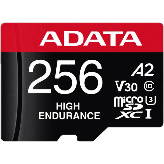 Geheugenkaart microSDXC Adata High Endurance, 256Gb, Klasse 10 / UHS-1 U3, Met Adapter AUSDX256GUI3V30SHA2-RA1