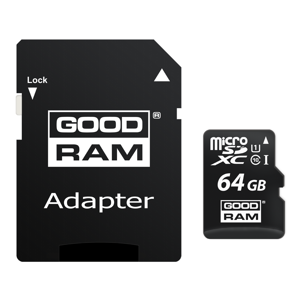 GoodRam microSDXC Geheugenkaart, 64Gb, Klasse 10 / UHS-1 U1, Met Adapter M1AA-0640R12