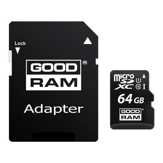 Carte Mémoire microSDXC GoodRam, 64Gb, Classe 10 / UHS-1 U1, Avec Adaptateur M1AA-0640R12