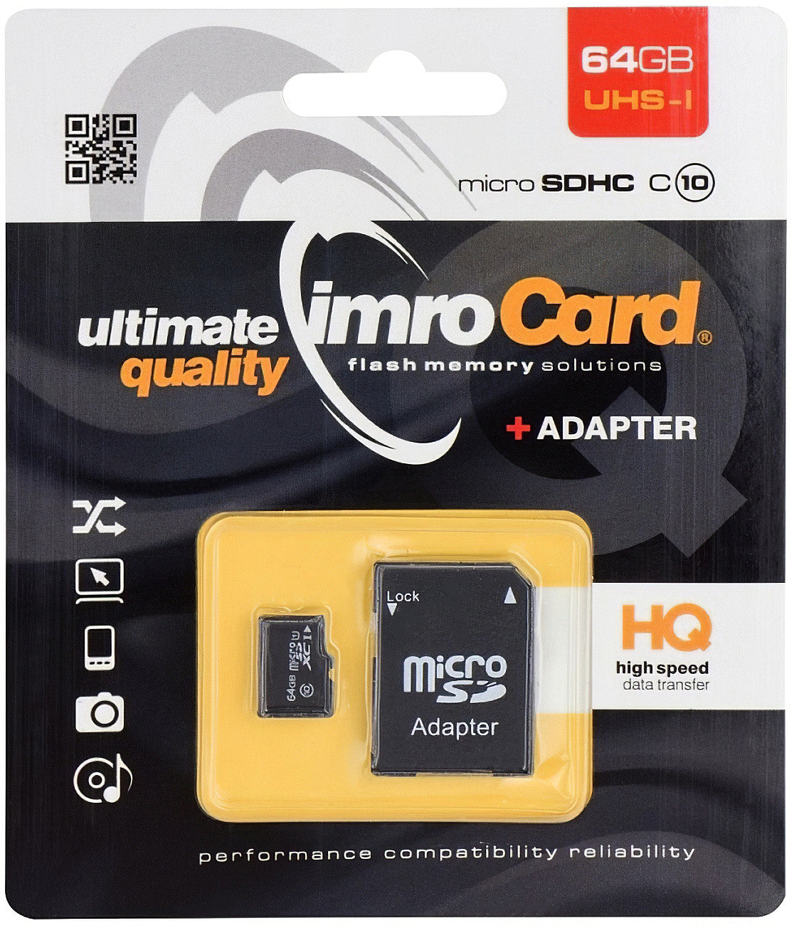 Imro microSDXC Geheugenkaart, 64Gb, Klasse 10 / UHS-1 U1, Met Adapter
