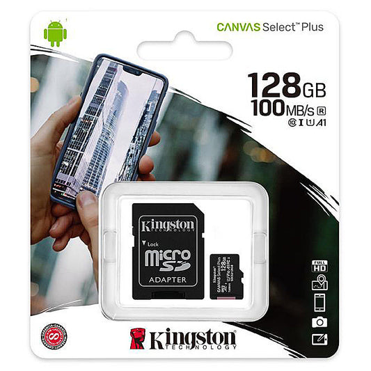 Carte mémoire microSDXC Kingston Canvas Select Plus Android A1, 128 Go, Classe 10 / UHS-1 U1, avec adaptateur SDCS2/128 Go