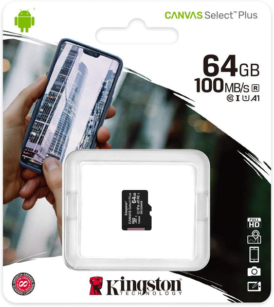 Carte mémoire Kingston Canvas Select Plus, 64 Go, Classe 10 / UHS-1 U1 SDCS2/64GBSP microSDXC