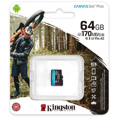 Geheugenkaart microSDXC Kingston Canvas Go Plus, 64Gb, Klasse 10 / UHS-1 U3 SDCG3/64GBSP 